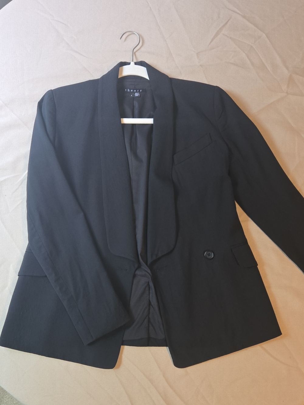 Black Wool Theory Jacket With Tuxedo-style Lapel, Size 2 | $29